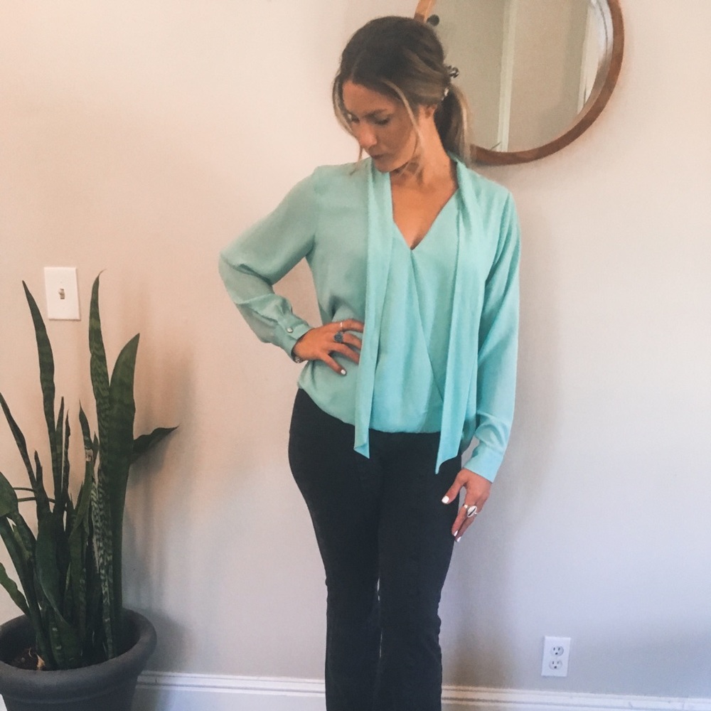 Turquoise satin blouse